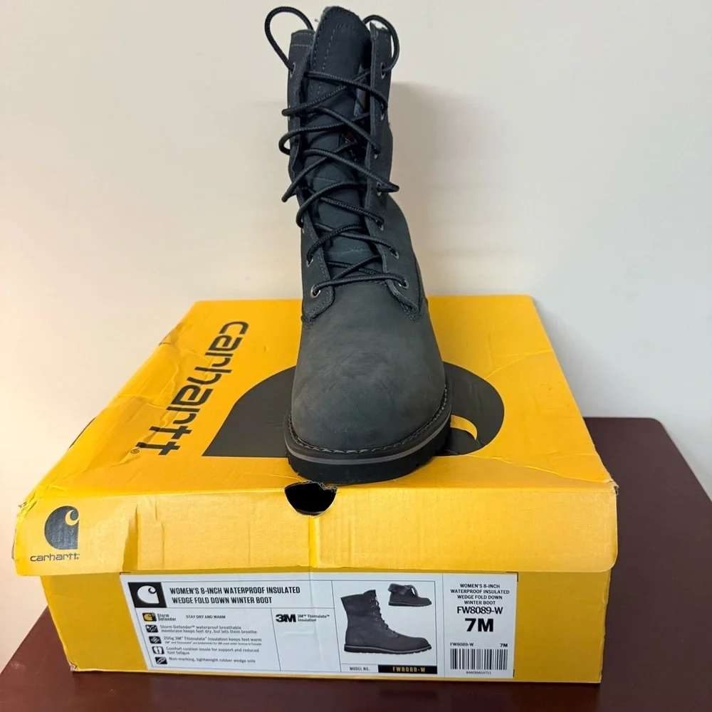 Carhartt Charcoal Gray Wedge Fold Down Lace-Up Boots NIB Sz 7 Ret $179.99